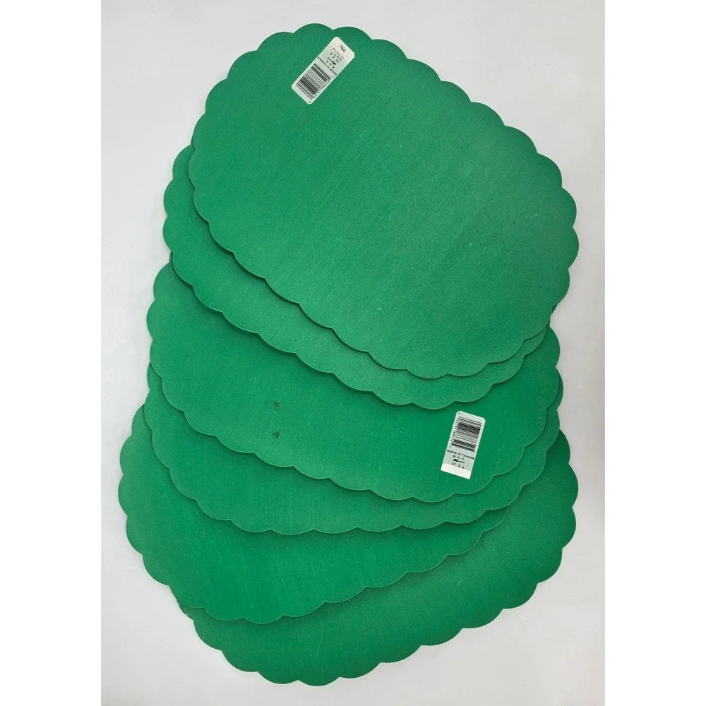 Vintage Kmart Christmas Placemats Set 6 Green Gold Holly Scalloped Holiday